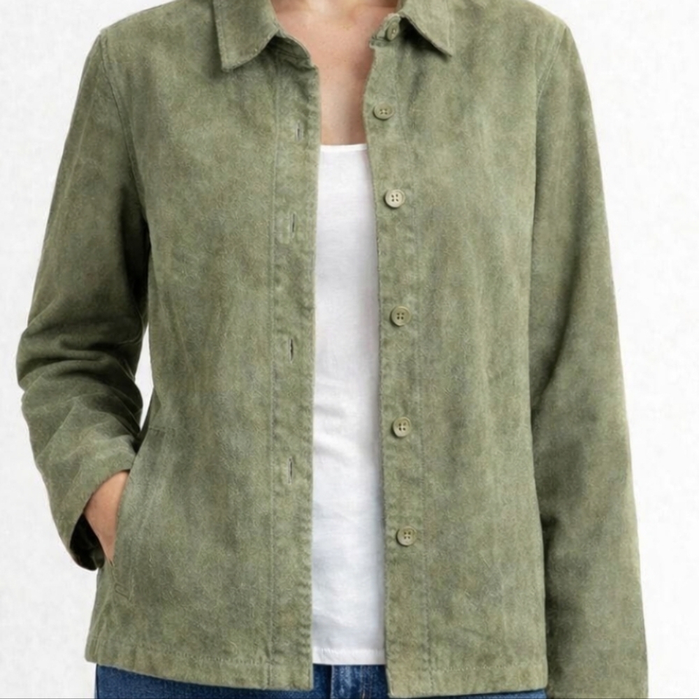 Dialogue Sage Suede Jacket Sz L Boho Country Vintage Western Utility Military